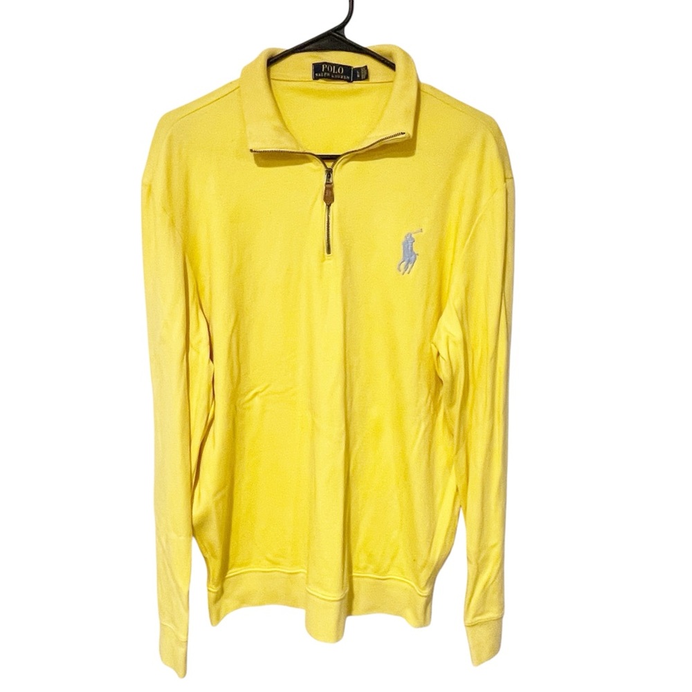 Polo Ralph‎ Lauren Men’s Large Yellow Big Pony Cotton Quarter Zip Sweater